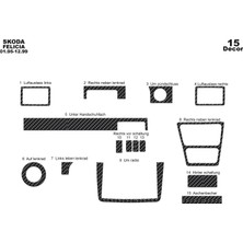 Mars Cockpit Design Skoda Felicia Konsol-Torpido Kaplama 1995-1999 15 Parça Karbon