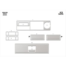 Mars Cockpit Design Volvo 12  Uyumlu Konsol-Torpido Kaplama 2013- 12 Parça Alüminyum
