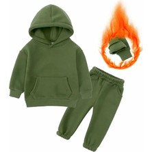 Kids Face Özel Tasarım Kapüşonlu %100 Pamuk 3 Iplik Düz Renk Kız-Erkek Çocuk Kışlık Eşofman Takımı