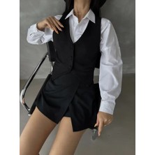 Cemo Kadın Süet Özel Tasarım Düğmeli V Yaka Yelek