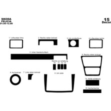 Mars Cockpit Design Skoda Felicia Konsol-Torpido Kaplama 1995-1999 15 Parça Piano Black