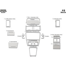 Mars Cockpit Design Skoda Octavia Konsol-Torpido Kaplama 2004-2009 15 Parça Alüminyum