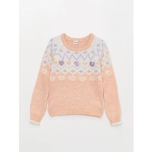 LC Waikiki Lcw Eco Pembe Bisiklet Yaka Desenli Uzun Kollu Kız Çocuk Triko Kazak