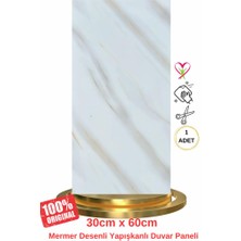 Renkli Duvarlar Shiny Beyaz-Toprak Mermer Desenli 60x30cm Yapışkanlı Mutfak Banyo Kaplama Duvar Paneli Kağıdı TX-106