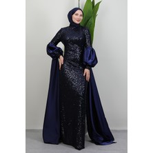 Kolu Pelerin Payet Abiye Lacivert