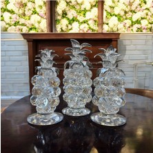 Peramari Dekoratif Kristal Cam Üçlü Ananas Set Şeffaf Gümüş