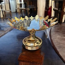 Peramari Dekoratif Krom Cam Mermer Desenli Yuvarlak Meyve Sunum Tepsisi Gold 2