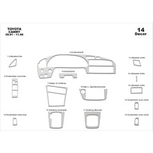 Mars Cockpit Design Toyota Camry Konsol-Torpido Kaplama 1991-1997 14 Parça Alüminyum