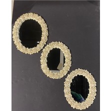 Peramari Dekoratif Polyester Üçlü Otantik Çiçek Desenli Ayna Takımı Krem Gold Eskitme