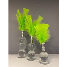 Peramari Dekoratif Kristal Cam Üçlü Tüy Açık Yeşil Gümüş