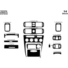 Mars Cockpit Design Toyota Corolla Konsol-Torpido Kaplama 1997-2002 14 Parça Piano Black