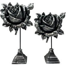 Peramari Dekoratif Polyester Ikili Dik Gül Çiçek Gümüş Eskitme