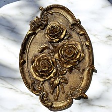 Peramari Dekoratif Polyester Tabak Çiçek Tablo Gül Antrasit Gold Goblen Eskitme