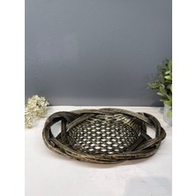 Peramari Dekoratif Polyester Tekli Hasır Sunumluk Tepsi Gold Siyah Eskitme