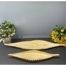 Peramari Dekoratif Polyester Ikili Uzun Yaprak Sunumluk Krem Gold Eskitme