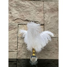 Peramari Dekoratif Top Kristal Cam Tekli Deve Kuşu Tüyü Beyaz Gold