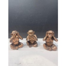 Peramari Dekoratif Polyester Üç Maymun Biblo Bakır Eskitme