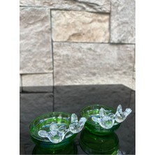 Peramari Dekoratif Kristal Cam Renkli Kuşlu Ikili Sunumluk Yeşil