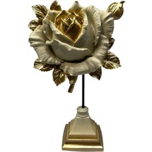 Peramari Dekoratif Polyester Tekli Dik Gül Çiçek Krem Gold Eskitme