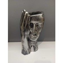 Peramari Dekoratif Polyester Tekli Kadın Yüzlü Saksı Vazo Gümüş Eskitme