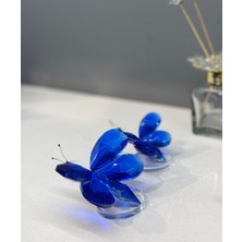 Peramari Dekoratif Kristal Cam Ikili Kelebek Biblo Mavi