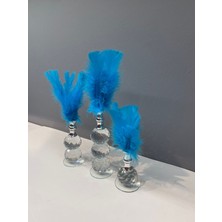 Peramari Dekoratif Kristal Cam Üçlü Tüy Deniz Mavisi -Gümüş