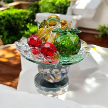 Peramari Dekoratif Kristal Cam Ayaklı Üçlü Meyve Tabağı Renkli