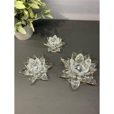 Peramari Dekoratif Kristal Cam Üçlü Lotus Mumluk Şeffaf Gold