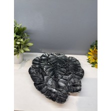 Peramari Dekoratif Polyester Tekli Yaprak Sunumluk Tepsi Gümüş Siyah Eskitme