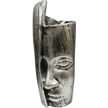 Peramari Dekoratif Polyester Tekli Kadın Yüzlü Saksı Vazo Gümüş Siyah Eskitme