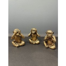 Peramari Dekoratif Polyester Üç Maymun Biblo Gold Eskitme