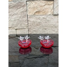 Peramari Dekoratif Kristal Cam Renkli Kuşlu Ikili Sunumluk Kırmızı