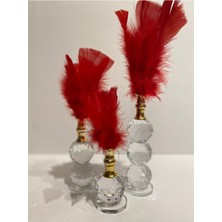 Peramari Dekoratif Kristal Cam Üçlü Tüy Kırmızı-Gold