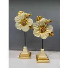 Peramari Dekoratif Polyester Ikili Çiçek Aksesuar Krem Gold