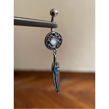 Rupen Kraft 316 L Cerrahi Çelik Opal Taşlı Tüy Sallantılı Göbek Piercingi