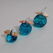 Peramari Dekoratif Kristal Cam Üçlü Elma Deniz Mavisi-Gold