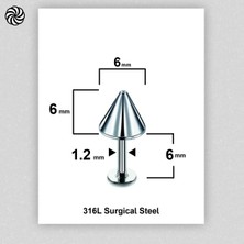 Rupen Kraft Spayk 6X6MM x 6mm x 1.2mm Çelik Labret Kıkırdak Tragus Piercing