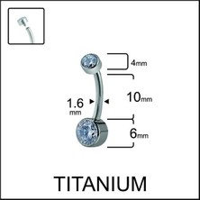 Rupen Kraft Çift Taş Gümüş Renk Ultraliğht 10 mm Titanyum Göbek Piercingi