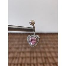 Rupen Kraft 316 L Cerrahi Çelik Anti Alerjik 10 mm Pembe Baget Taşlı Kalp Model Göbek Piercingi