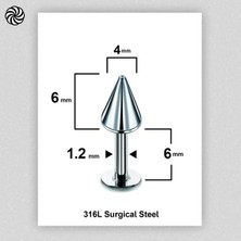 Rupen Kraft Spayk 4X6MM x 6mm x 1.2mm Çelik Labret Kıkırdak Tragus Piercing