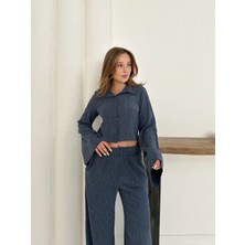 Zerenyus Gömlek Yaka Kaplama Düğmeli Takım Lacivert