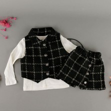 Bebegci Kare Desen Şort Etekli Yelekli Kız Çocuk 3'lü Takım