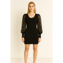 Gigi Giyim Kolları Puantiye Detaylı Kadın Triko Elbise