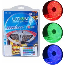 Ledon LD-1606 Su Geçirmez 5 Metre Rgb Şerit LED Animasyon Devreli Adaptörlü Set 5050 3 Çipli Silikonlu