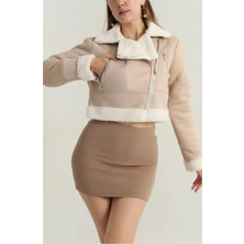 Etiler Collection Içi Kürklü Dışı Süet Kısa Kaban Bej T1186