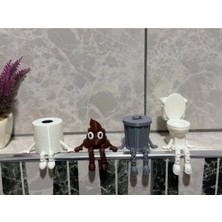 4'lü Eğlenceli Banyo Dekoratif Figür Seti /tuvalet Kağıdı, Kaka Emojisi, Çöp Kovası, Klozet