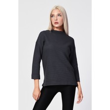 Zegy Düşük Omuzlu Oversize Bluz  - Antrasit Siyah - 40
