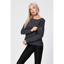 Zegy Bisiklet Yaka Bluz  - Antrasit Siyah - 36