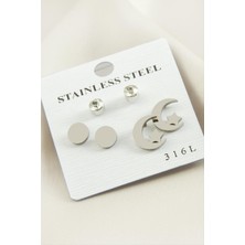 Hg.Aksesuar 6 Adet Ay Yıldız Taşlı Çelik Küpe