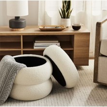 Elissa Home Bukle Puf Sandıklı ,peluş Teddy Kumaş, Makyaj Pufu , Saklama Alanlı
